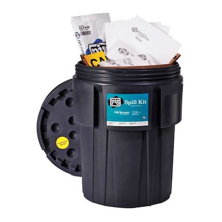 Spill Kit, 40 gal Volume Absorbed per Kit, 95 gal Capacity, Drum, Black, 90