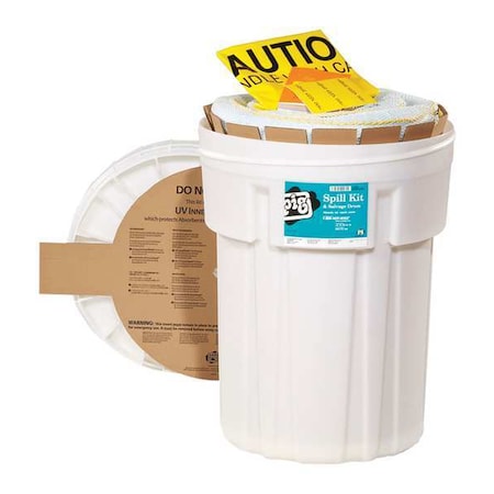 Spill Kit, 21 gal Volume Absorbed per Kit, 30 gal Capacity, Drum, White, 46