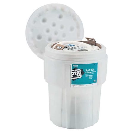 Spill Kit, 39 gal Volume Absorbed per Kit, 65 gal Capacity, Drum, White, 69