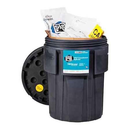Spill Kit, 40 gal Volume Absorbed per Kit, 95 gal Capacity, Drum, Black, 89