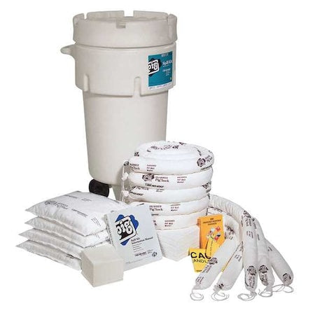 Spill Kit, 31 gal Volume Absorbed per Kit, 50 gal Capacity, Drum, White, 123