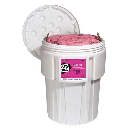 Spill Kit, 63 gal Volume Absorbed per Kit, 95 gal Capacity, Drum, White, 120