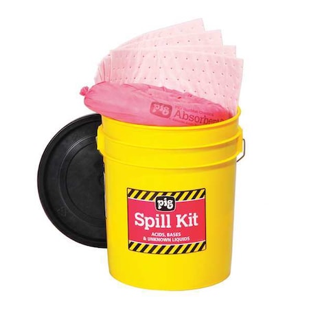 Spill Kit, 4 gal Volume Absorbed per Kit, 5 gal Capacity, Bucket, Yellow, 21