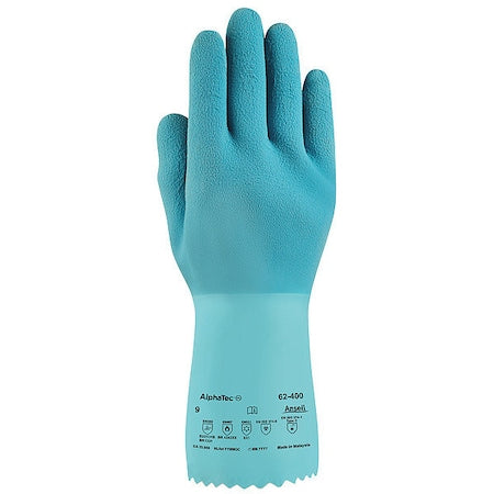 AlphaTec(R) 62-400 Chemical Resistant Gloves, Natural Rubber Latex, 12 in L, 40 mil, Blue, 9, 1 PR
