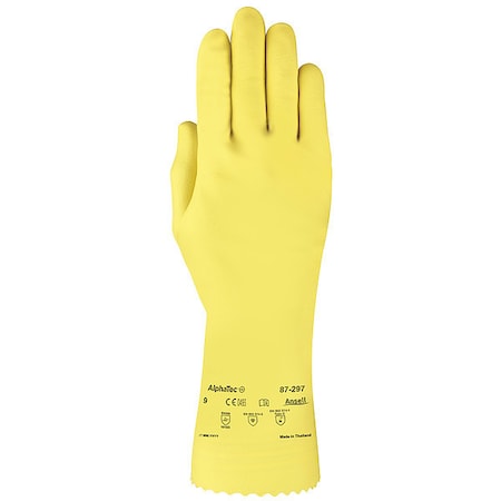 AlphaTec Chemical Resistant Gloves, Natural Rubber Latex, 12 in L, 20 mil, Yellow, 9, 1 PR