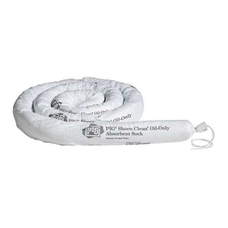 Sorbent Sock, 15 gal, 3 in x 10 ft, Oil, White, 6 PK