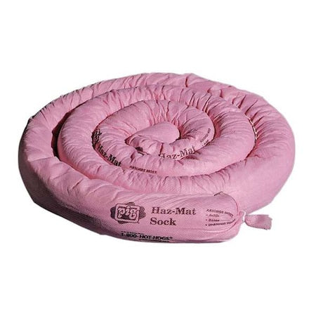 Sorbent Sock, 12 gal, 3 in x 10 ft, Acids, Bases, Unknowns, Pink, 6 PK