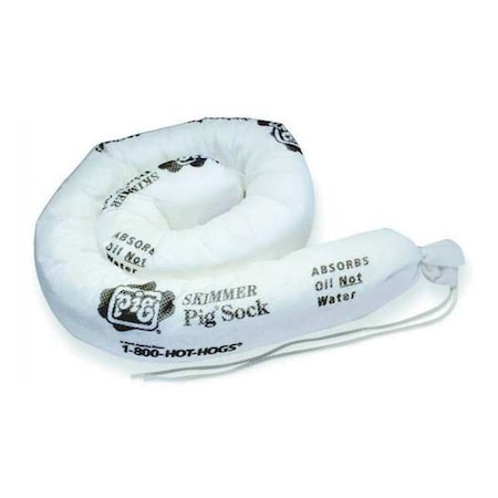 Sorbent Sock, 10 gal, 3 in x 48 in, Oil, White, 10 PK