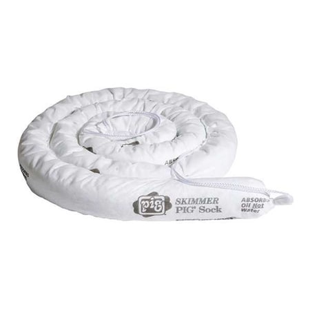 Sorbent Sock, 15 gal, 3 in x 10 ft, Oil, White, 6 PK