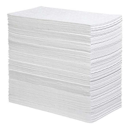 Sorbent Pad, 9 gal, 8 1/4 in x 15 in, Oil, White, 100 PK