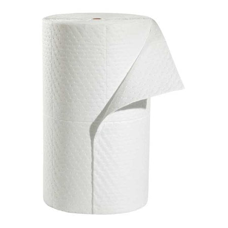 Sorbent Pad, 40 gal, 32 in x 150 ft, Oil, White, Polypropylene