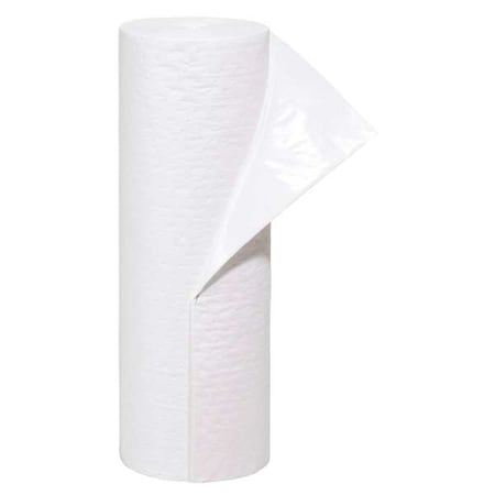 Sorbent Roll, 20 gal, 31 in x 75 ft, Oil, White, Polypropylene
