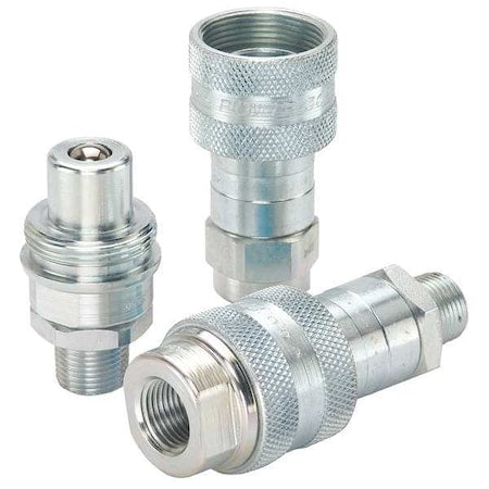 Hydraulic Quick Connect Hose Coupling Set, Steel Body, Ball Lock, 1/4"-18 Thread Size, 3000 Series