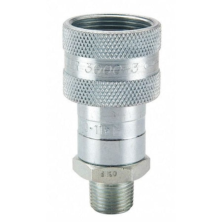 Hydraulic Quick Connect Hose Coupling, Steel Body, Sleeve Lock, 3/8"-18 Thread Size, 3000 Series