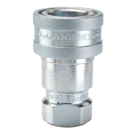 Hydraulic Quick Connect Hose Coupling, Steel Body, Sleeve Lock, 1/2"-14 Thread Size, 60 Series