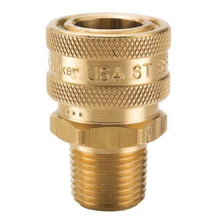 Hydraulic Quick Connect Hose Coupling, Brass Body, Sleeve Lock, 1/8"-27 Thread Size, ST Series