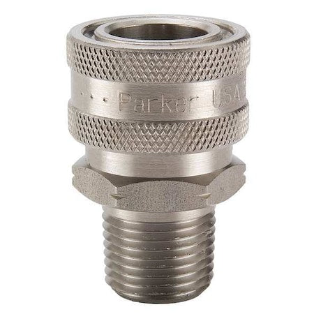 Hydraulic Quick Connect Hose Coupling, 303 Stainless Steel Body, Ball Lock, 1/2"-14 Thread Size