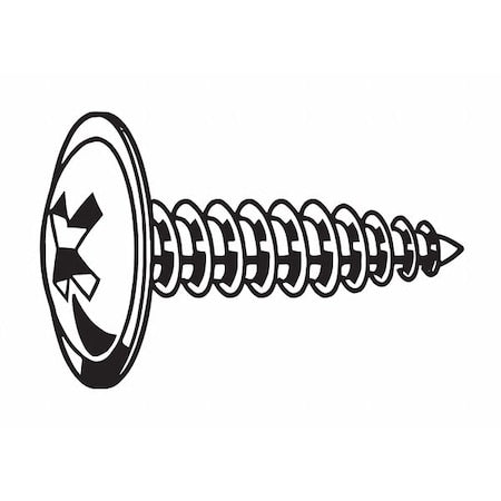 Sheet Metal Screw, #6 x 3/8 in, Zinc Plated Steel Wafer Head Phillips Drive, 100 PK