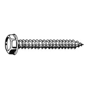 Sheet Metal Screw, #10 x 2 in, Zinc Plated Steel Flange Hex Head Slotted Drive, 100 PK