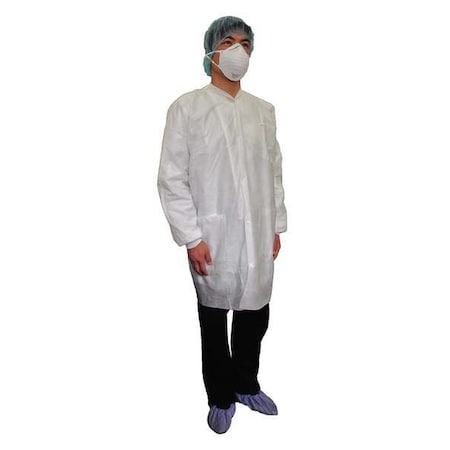 Condor Disposable Lab Coat, SMS, Snaps Closure, White, XL