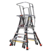 3 to 5 ft Fiberglass, Adjustable Safety Cage Platform Stepladder, 375 lb Capacity