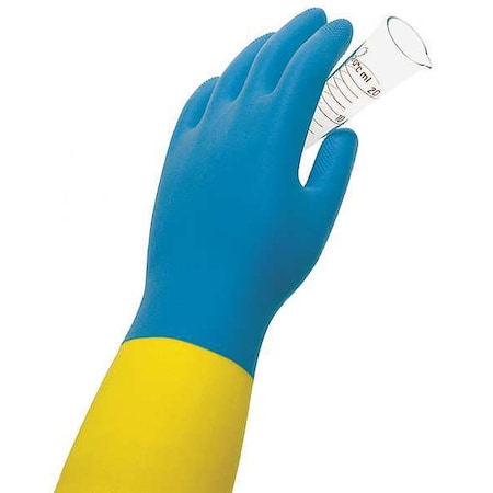 Chemical Resistant Gloves, Natural Rubber Latex, Neoprene, 13 in L, 28 mil, Blue, Yellow, M, 1 PR