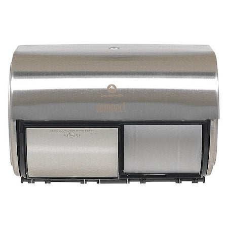 Toilet Paper Dispenser, Coreless, Horizontal Double Roll, Steel, Silver, Compact