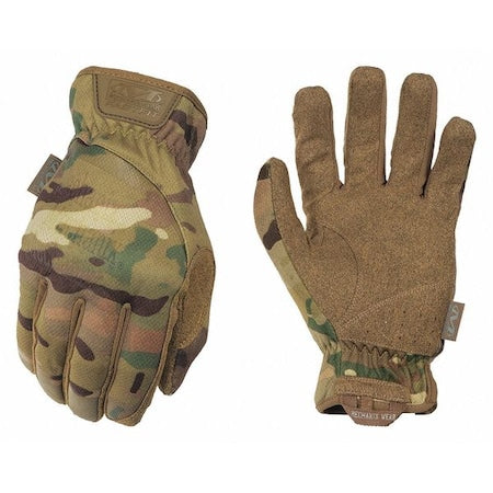 Tactical Glove, Synthetic Leather Palm, 10" Length, Stretch Elastic Cuff, Full Finger, Multicam
