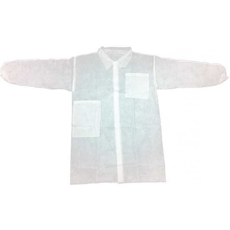 Condor Disposable Lab Coat, Polypropylene, Snaps Closure, White, 5XL, 30 PK