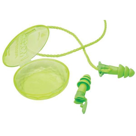 Flip to Listen Reusable Soft Plastic Dual Mode Ear Plugs, Flanged Shape, 24 dB, Green, 50 PK