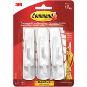 3M 17001 Command Value Pack, Medium, White, 6 Hooks and 12 Strips, 6/Packs per Case