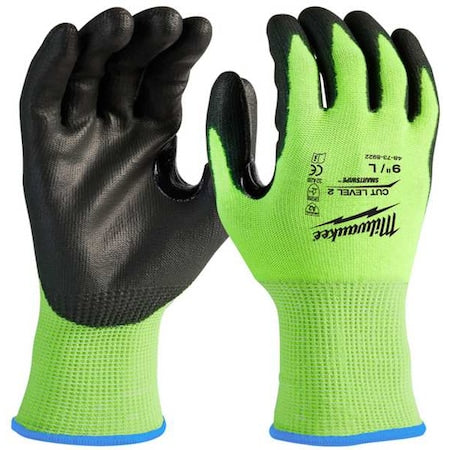 12 Pair High Visibility Cut Level 2 Polyurethane Dipped Gloves - XL
