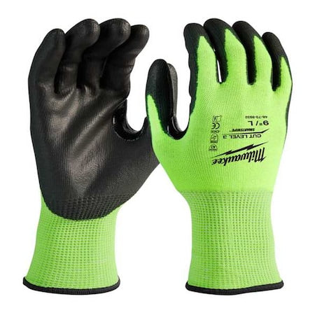 12PK High Visibility Cut Level 3 Polyurethane Dipped Gloves - XL