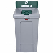 33 gal Rectangular Recycling Station, Flat with Top Opening, Green, 1 Openings