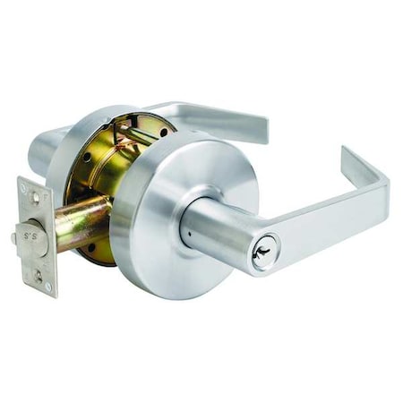 Door Lever Lockset, Satin Chrome, Mechanical, Heavy Duty, 1-3/8 to 1-3/4" For Door Thickness