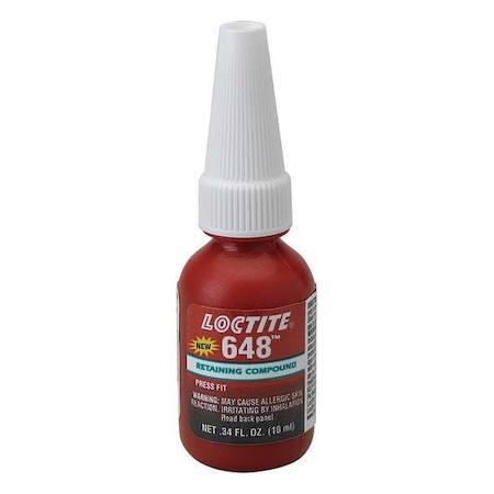 Retaining Compound, 648 Series, Green, Liquid, For Close-Fitting Parts, 10 mL Bottle