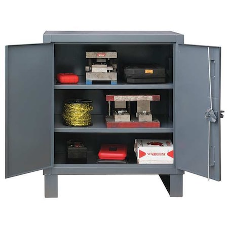 Shelving Storage Cabinet, 42 in H, 36 in W, 24 in D, Swing, Padlock Hasp, Gray, 2 Shelves, 0 Drawers