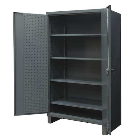 Shelving & Pegboard Storage Cabinet, 78 in H, 48 in W, 24 in D, Swing, Padlock Hasp, Gray, 0 Drawers
