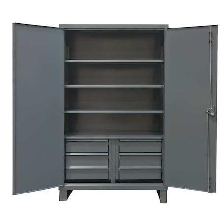 Combo Drawer Storage Cabinet, 78 in H, 72 in W, 24 in D, Swing, Padlock Hasp, Gray, 6 Drawers