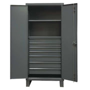 Combo Drawer Storage Cabinet, 78 in H, 36 in W, 24 in D, Swing, Padlock Hasp, Gray, 7 Drawers