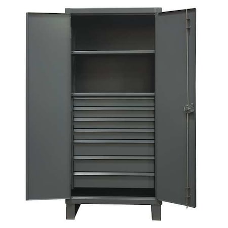 Combo Drawer Storage Cabinet, 78 in H, 36 in W, 24 in D, Swing, Padlock Hasp, Gray, 7 Drawers