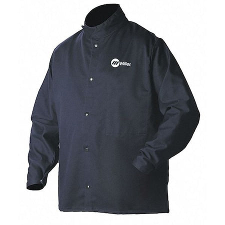Welding Jacket, Cotton, 9 oz, 30 in Length, Snaps Closure, 1 Pockets, Navy, 4XL