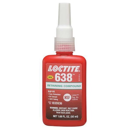 Retaining Compound, 638 Series, Green, Liquid, High Strength, 50 mL Bottle