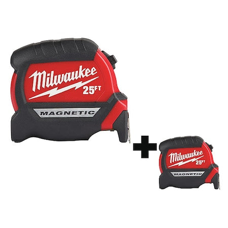 25ft Compact Wide Blade Magnetic Tape Measure 2-Pack