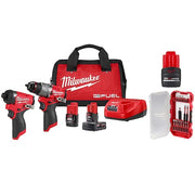 M12 FUEL 2-Tool Combo Kit + SHOCKWAVE Impact Duty Driver Bit Set, 18PC + M12 CP2.5 Battery