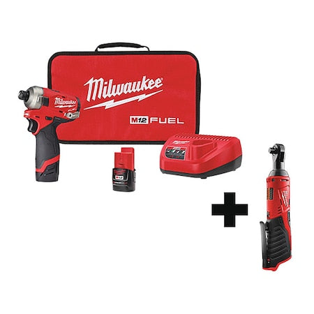 M12 FUEL SURGE 1/4" Hex Hydraulic Driver Kit + M12 Cordless 3/8" Ratchet