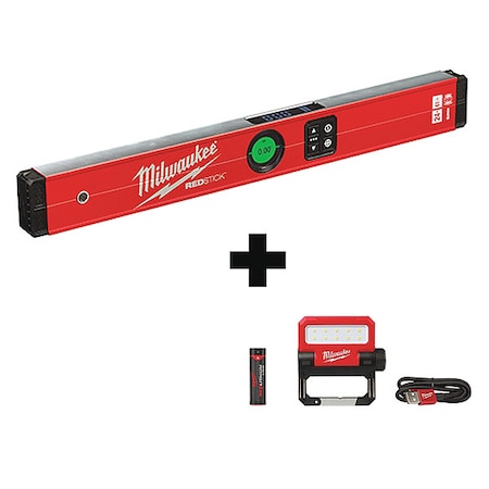 REDLITHIUM USB ROVER Pivoting Flood Light + 24" REDSTICK Digital Level w/ PINPOINT Measurement