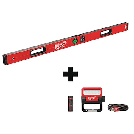 REDLITHIUM USB ROVER Pivoting Flood Light + 48" REDSTICK Digital Level w/PINPOINT Measurement