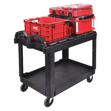 Utility Cart, 500 lb Load Capacity, 2 Shelves, 38 1/2 in L, 24 1/2 in W, Ergonomic Handle