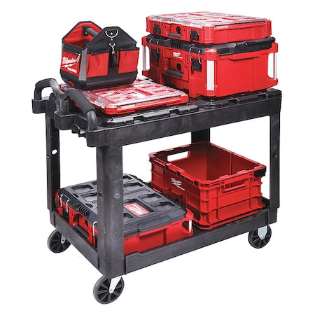 Utility Cart, 500 lb Load Capacity, 2 Shelves, 38 1/2 in L, 24 1/2 in W, Ergonomic Handle
